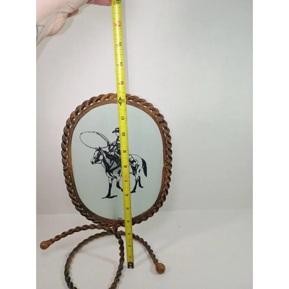 Vintage Western Cowboy Wrought Iron Oval Rustic Country Rodeo Candle Holder